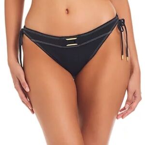 BLEU ROD BEATTIE black hipster stitching side tie bikini swim bottom size 12 NWT